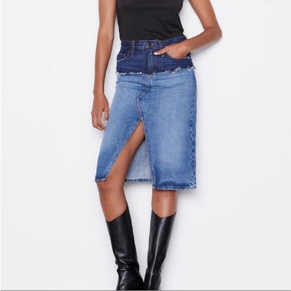NEW Frame Reconstructed Denim Skirt Indigo Ombre 25 - Picture 1 of 9